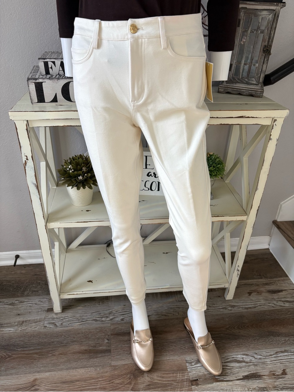 Michael Kors Cream High-Rise Ankle Jeans